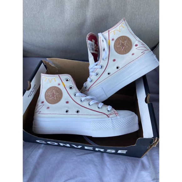 Converse Shoes - Converse Chuck Taylor All Star Lift Hi Western Embroidery White Red A13395C 7W